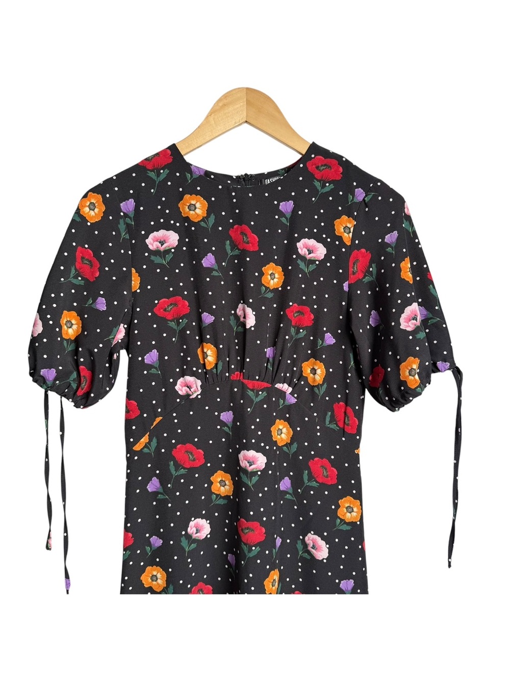 Dark Romantic Floral Polka Dot Midi Dress Size 4 Cottagecore 90’s Novelty Print - Picture 4 of 12